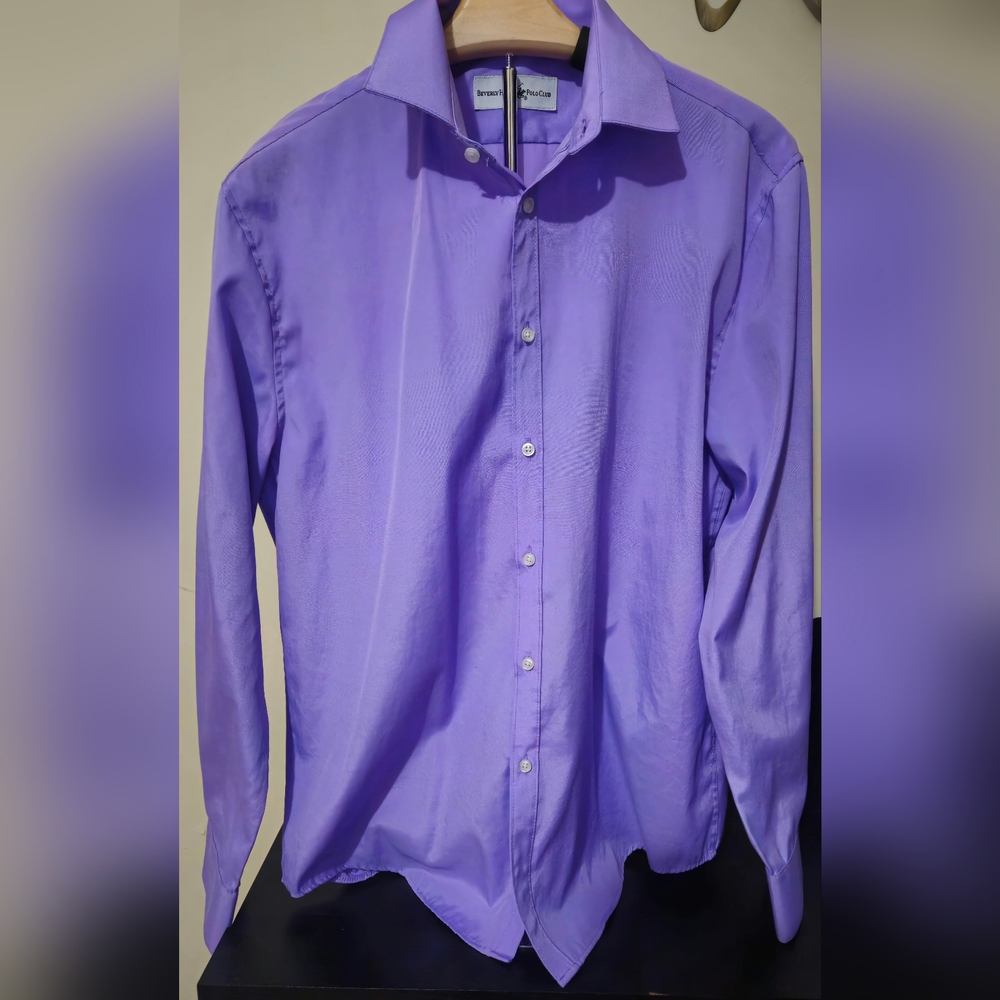 Beverly Hills Polo Purple Men's Shirt Button Down Dress Shirt Size M